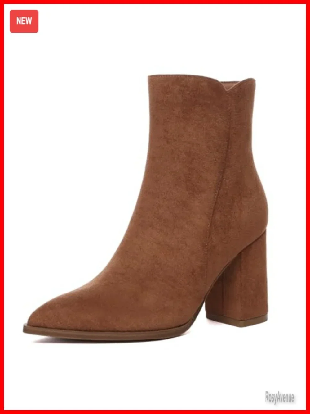 Chunky High Heel Pointed Toe Ankle Booties with Side Zipper, 3.4